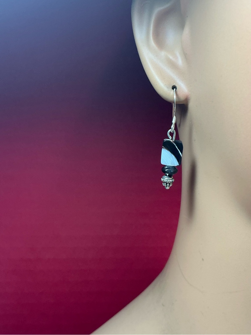 Sterling Silver Black and Silver Drop Earrings - Elegant Women's Jewelry